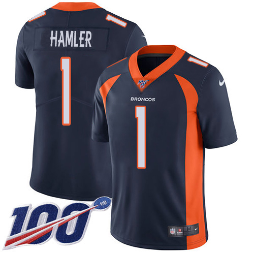 Broncos #1 KJ Hamler Navy Blue Alternate Youth Stitched 100th Season Vapor Untouchable Limited Jersey