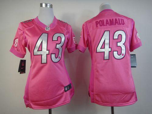 Steelers #43 Troy Polamalu Pink Women's Be Luv'd Stitched Elite Jersey