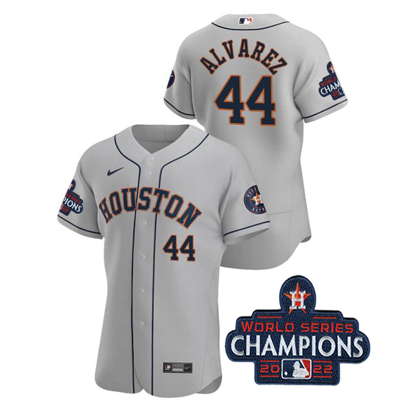 Houston Astros #44 Yordan Alvarez Men's 150th Anniversary 2022 World Series Authentic Jersey - Gray