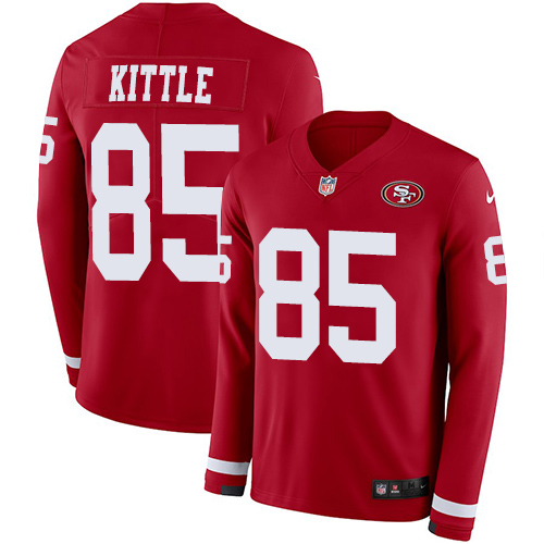 49ers #85 George Kittle Red Team Color Men's Stitched Limited Therma Long Sleeve Jersey