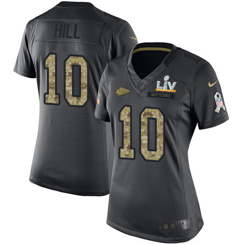 Kansas City Chiefs #10 Tyreek Hill Black Women's Super Bowl LV Bound Stitched Limited 2016 Salute to Service Jersey Womens
