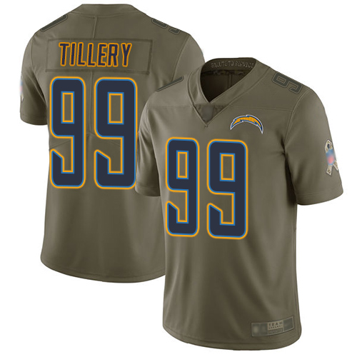 Los Angeles Chargers #99 Jerry Tillery Olive Men's Stitched Limited 2017 Salute to Service Jersey Men's
