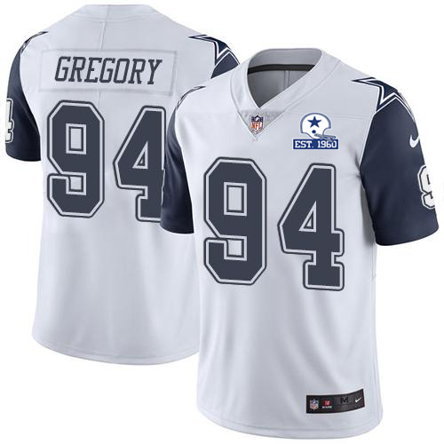 Dallas Cowboys #94 Randy Gregory White Men's Stitched With Established In 1960 Patch Limited Rush Jersey Men's