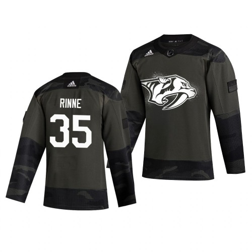Nashville Nashville Predators #35 Pekka Rinne Adidas 2019 Veterans Day Men's Authentic Practice Jersey Camo Men's
