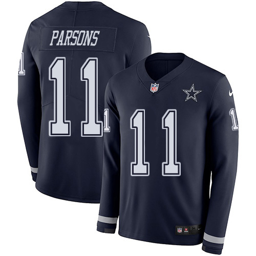 Cowboys #11 Micah Parsons Navy Blue Team Color Men's Stitched Limited Therma Long Sleeve Jersey