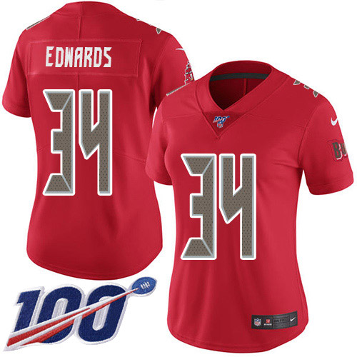 Tampa Bay Buccaneers #34 Mike Edwards Red Women's Stitched Limited Rush 100th Season Jersey Womens