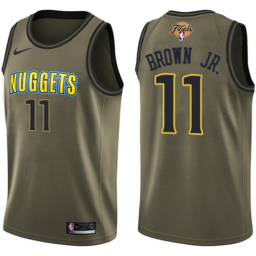 Nuggets #11 Bruce Brown Jr. Green 2023 Finals Patch Salute To Service Swingman Jersey