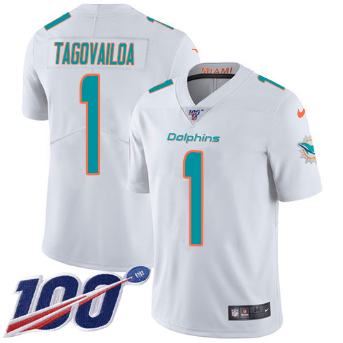 Dolphins #1 Tua Tagovailoa White Men's Stitched 100th Season Vapor Untouchable Limited Jersey