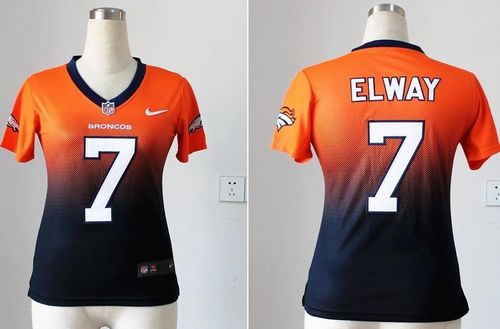 Broncos #7 John Elway Orange/Blue Women's Stitched Elite Fadeaway Fashion Jersey