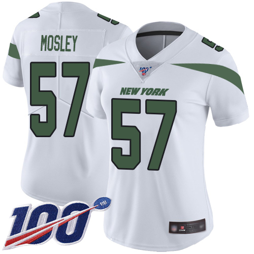Jets #57 C.J. Mosley White Women's Stitched 100th Season Vapor Limited Jersey