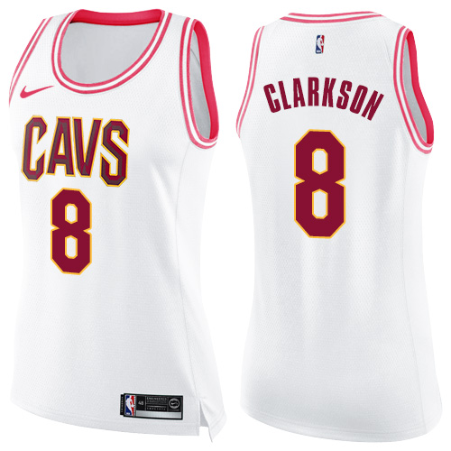 Cleveland Cavaliers #8 Jordan Clarkson White/Pink Womens Swingman Fashion Jersey Womens