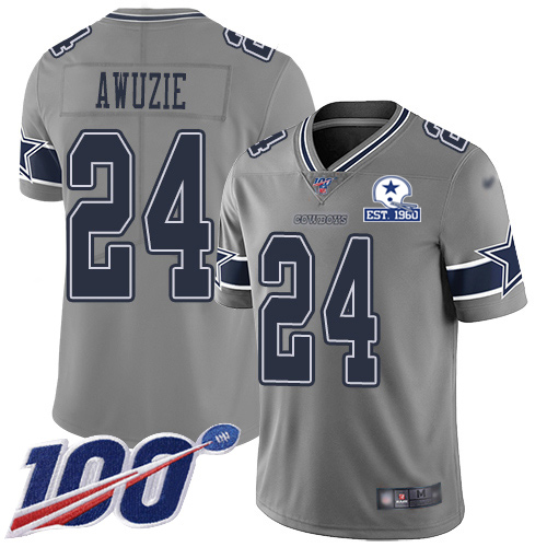 Dallas Cowboys #24 Chidobe Awuzie Gray Men's Stitched With Established In 1960 Patch Limited Inverted Legend 100th Season Jersey Men's