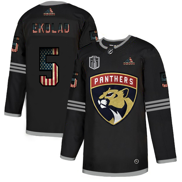 Florida Panthers #5 Aaron Ekblad Adidas Men's Black 2023 Stanley Cup Final Patch USA Flag Limited Jersey