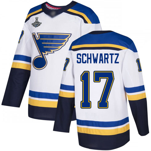 Adidas St. Louis Blues #17 Jaden Schwartz White Road Authentic Stanley Cup Champions Stitched Jersey Men's