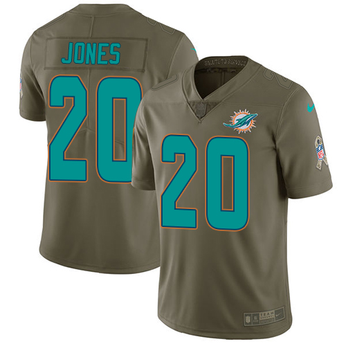 Miami Dolphins #20 Reshad Jones Olive Youth Stitched Limited 2017 Salute to Service Jersey Youth