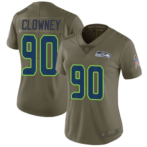 Seattle Seahawks #90 Jadeveon Clowney Olive Women's Stitched Limited 2017 Salute to Service Jersey Womens