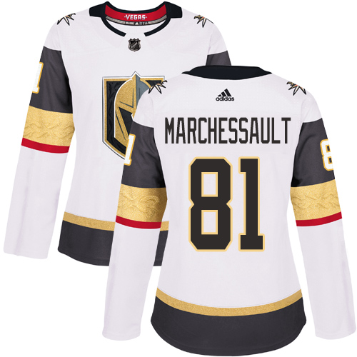 Adidas Golden Vegas Golden Knights #81 Jonathan Marchessault White Road Authentic Women's Stitched Jersey Womens