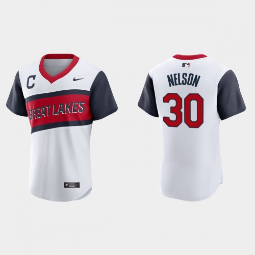 Cleveland Guardians #30 Kyle Nelson Men's White 2021 Little League Class Authentic Jersey Men's