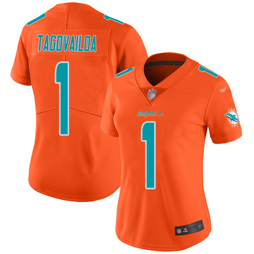 Dolphins #1 Tua Tagovailoa Orange Women's Stitched Limited Inverted Legend Jersey