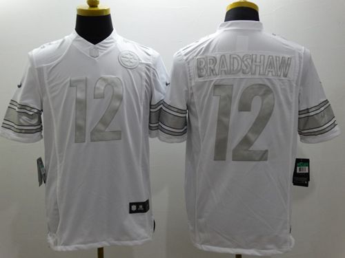 Steelers #12 Terry Bradshaw White Men's Stitched Limited Platinum Jersey