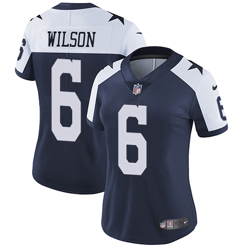 Cowboys #6 Donovan Wilson Navy Blue Thanksgiving Women's Stitched Vapor Throwback Limited Jersey