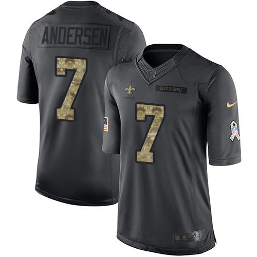 New Orleans Saints #7 Morten Andersen Black Men's Stitched Limited 2016 Salute To Service Jersey Men's