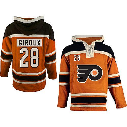 Philadelphia Flyers #28 Claude Giroux Orange Sawyer Hooded Sweatshirt Stitched Jersey Men's