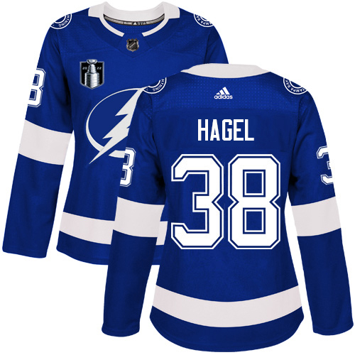 Adidas Tampa Bay Lightning #38 Brandon Hagel Blue Women's 2022 Stanley Cup Final Patch Home Authentic Stitched Jersey Womens