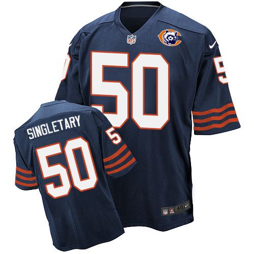 Bears #50 Mike Singletary Navy Blue Throwback Men's Stitched Elite Jersey