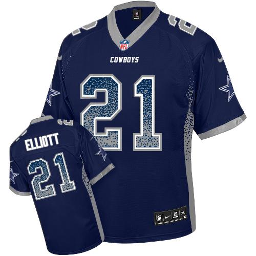 Cowboys #21 Ezekiel Elliott Navy Blue Team Color Men's Stitched Elite Drift Fashion Jersey