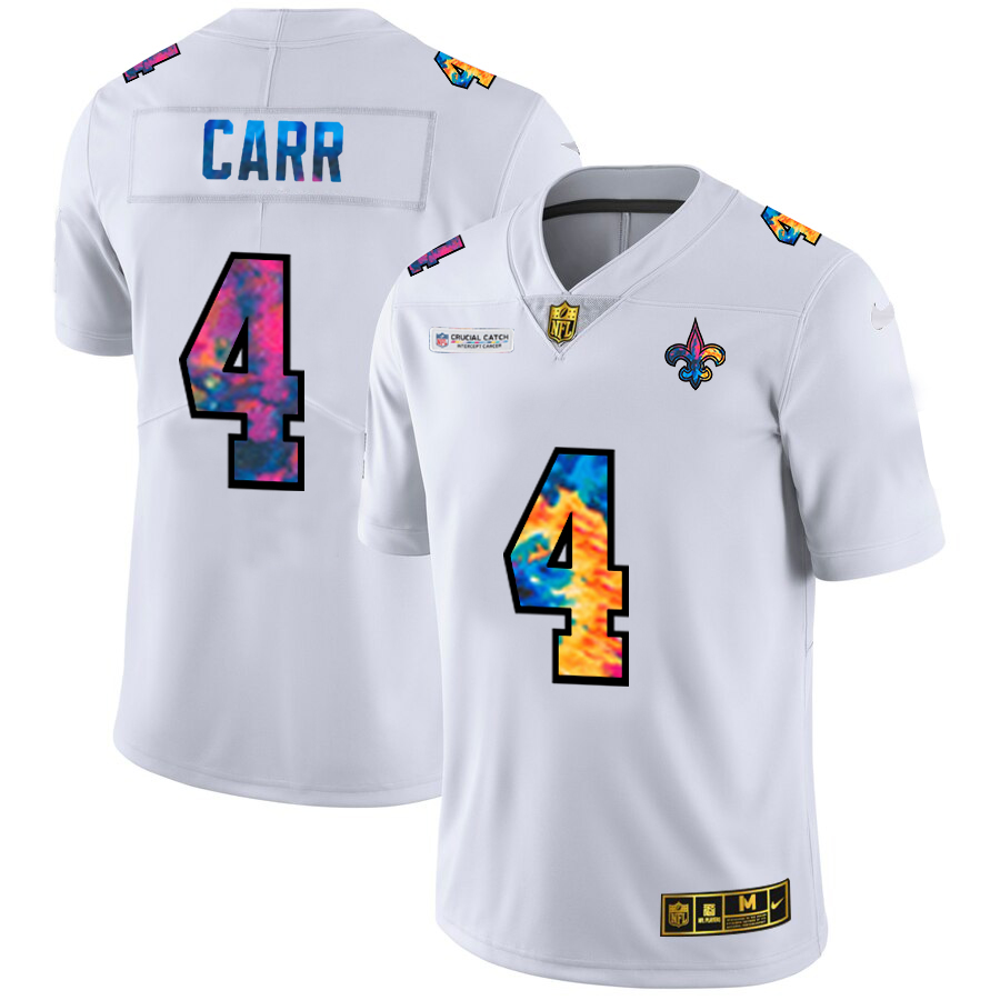 New Orleans Saints #4 Derek Carr Men's White Multi-Color 2020 Crucial Catch Limited Jersey