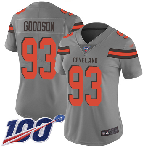 Cleveland Browns #93 B.J. Goodson Gray Women's Stitched Limited Inverted Legend 100th Season Jersey Womens