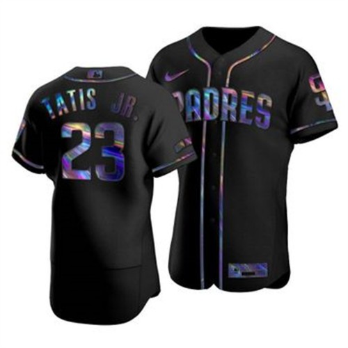 San Diego San Diego Padres #23 Fernando Tatis Jr. Men's Iridescent Holographic Collection Jersey - Black Men's
