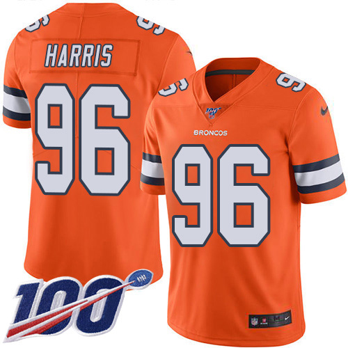 Denver Broncos #96 Shelby Harris Orange Men's Stitched Limited Rush 100th Season Jersey Men's