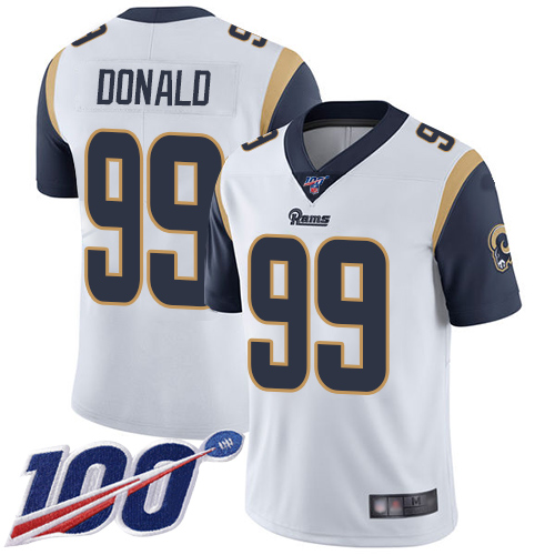 Rams #99 Aaron Donald White Men's Stitched 100th Season Vapor Limited Jersey