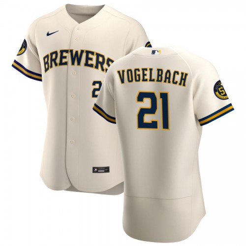 Milwaukee Milwaukee Brewers #21 Daniel Vogelbach Men's Cream Home 2020 Authentic Player Jersey Men's