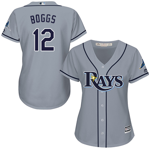 Tampa Bay Rays #12 Wade Boggs Grey Road Women's Stitched Jersey Womens