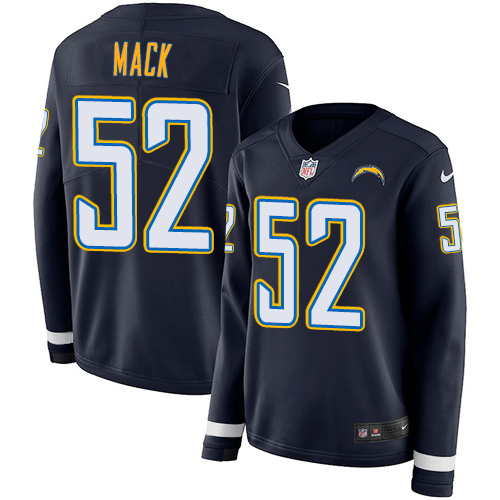 Chargers #52 Khalil Mack Navy Blue Team Color Women's Stitched Limited Therma Long Sleeve Jersey