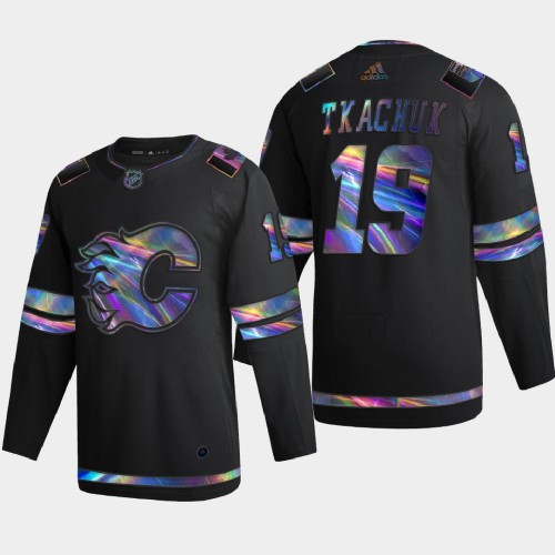 Calgary Calgary Flames #19 Matthew Tkachuk Men's Iridescent Holographic Collection Jersey - Black Men's