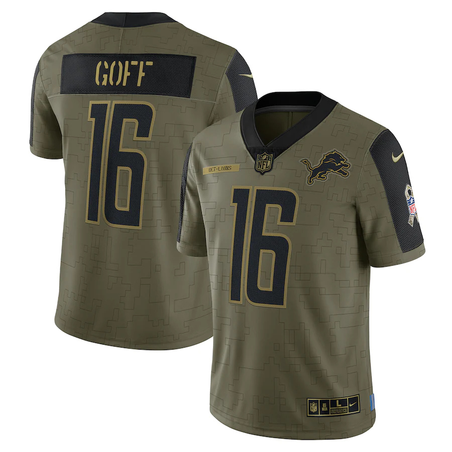 Detroit Lions #16 Jared Goff Olive 2021 Salute To Service Limited Player Jersey