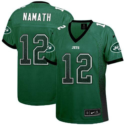 Jets #12 Joe Namath Green Team Color Women's Stitched Elite Drift Fashion Jersey