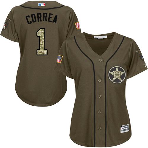Houston Astros #1 Carlos Correa Green Salute to Service Women's Stitched Jersey Womens