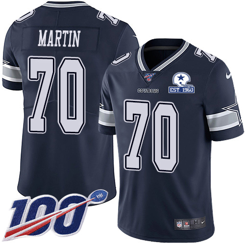 Dallas Cowboys #70 Zack Martin Navy Blue Team Color Men's Stitched With Established In 1960 Patch 100th Season Vapor Untouchable Limited Jersey Me