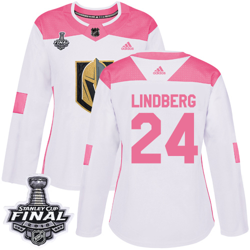 Adidas Golden Vegas Golden Knights #24 Oscar Lindberg White/Pink Authentic Fashion 2018 Stanley Cup Final Women's Stitched Jersey Womens