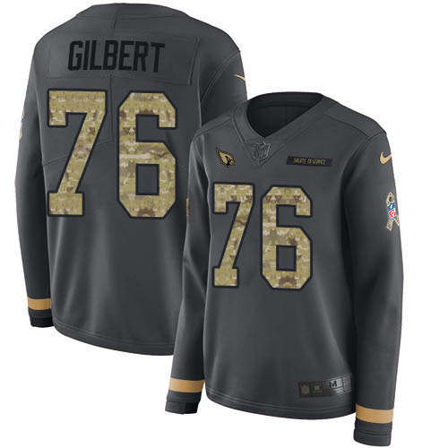Arizona Cardinals #76 Marcus Gilbert Anthracite Salute to Service Women's Stitched Limited Therma Long Sleeve Jersey Womens