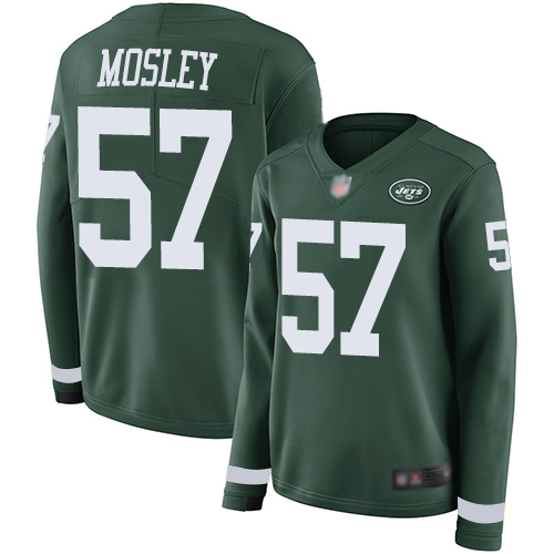 Jets #57 C.J. Mosley Green Team Color Women's Stitched Limited Therma Long Sleeve Jersey