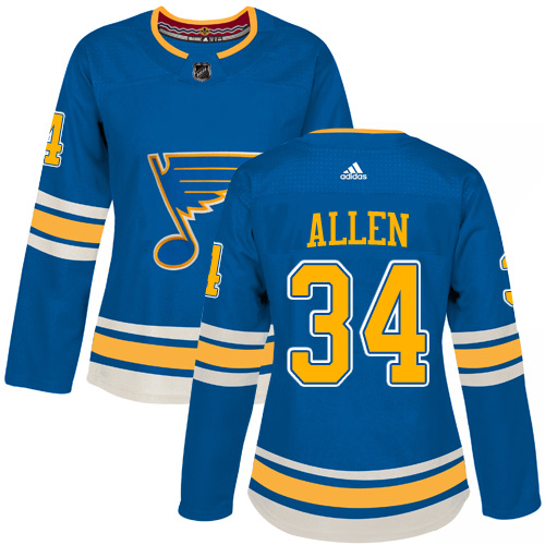 Adidas St. Louis Blues #34 Jake Allen Blue Alternate Authentic Women's Stitched Jersey Womens