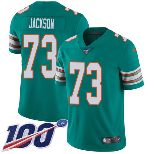 Miami Dolphins #73 Austin Jackson Aqua Green Alternate Youth Stitched 100th Season Vapor Untouchable Limited Jersey Youth