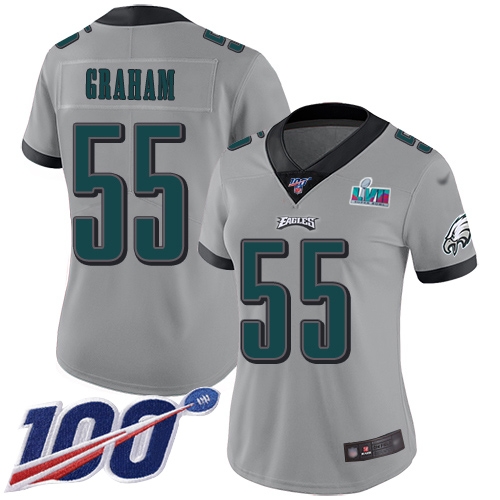 Eagles #55 Brandon Graham Silver Super Bowl LVII Patch Women's Stitched Limited Inverted Legend 100th Season Jersey