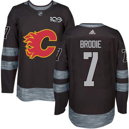 Adidas Calgary Flames #7 TJ Brodie Black 1917-2017 100th Anniversary Stitched Jersey Men's